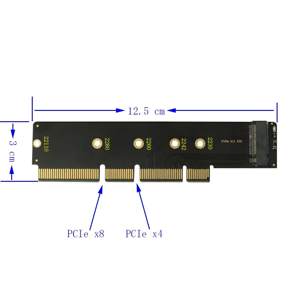 PCIE TO M2 Adapter PCI Express 3.0 to M.2 NVME 2230 2242 2260 2280 22110 Convert Card Adapter Riser Card for 3CM High 1U Server