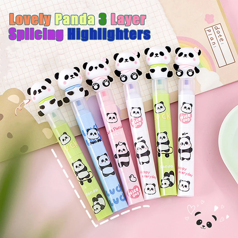 Lovely Panda 3 Layer Splicing Highlighters Art Markers DIY Drawing Paint Colored School Office Marker Pen Stationery Gift