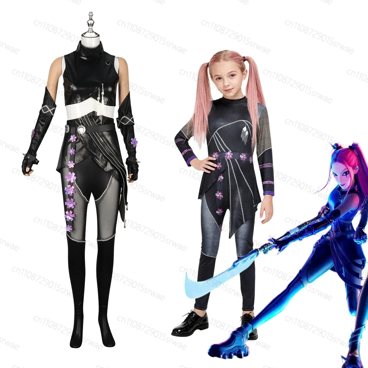 

Kpop Demons Hunters Mira Cosplay Costume Children Adults Pants Belt Gloves Black Leather Bodysuit Group Idol Roleplay Suit