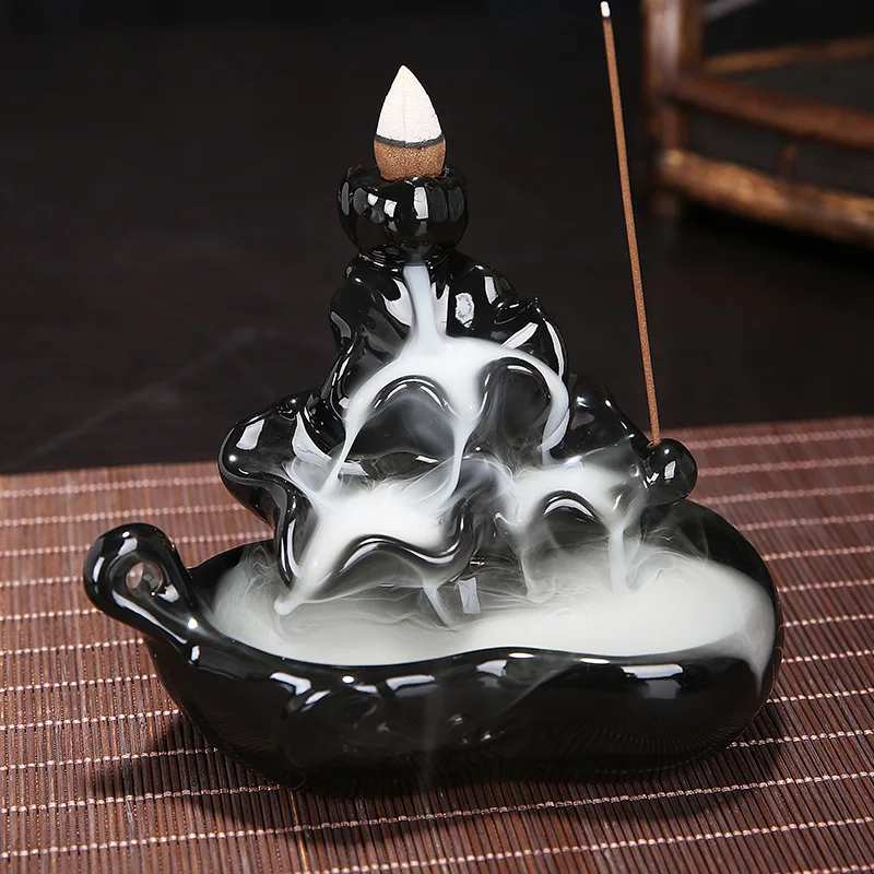 Mini Backflow Waterfall Incense Burner, Ceramic Buddha Censer Incense Holder Creative Decor for Home Office Teahouse