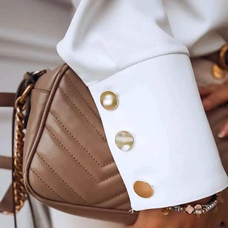 Lange Sve-Bluse für Damen in Übergröße, Irt Street Sle, schmale Passform, Baumwollmischung, Knopfleiste, warm, dünn, Herbst- und Frühlingsfarbenbluse