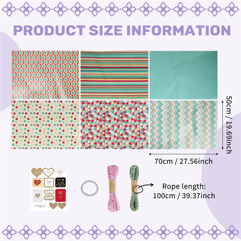 Compact Wrapping Paper Sheets,For Christmas Birthday Party Wrapping Paper Set 6 Pcs Gift Wrap Papers,Present Gift Wrapping Paper