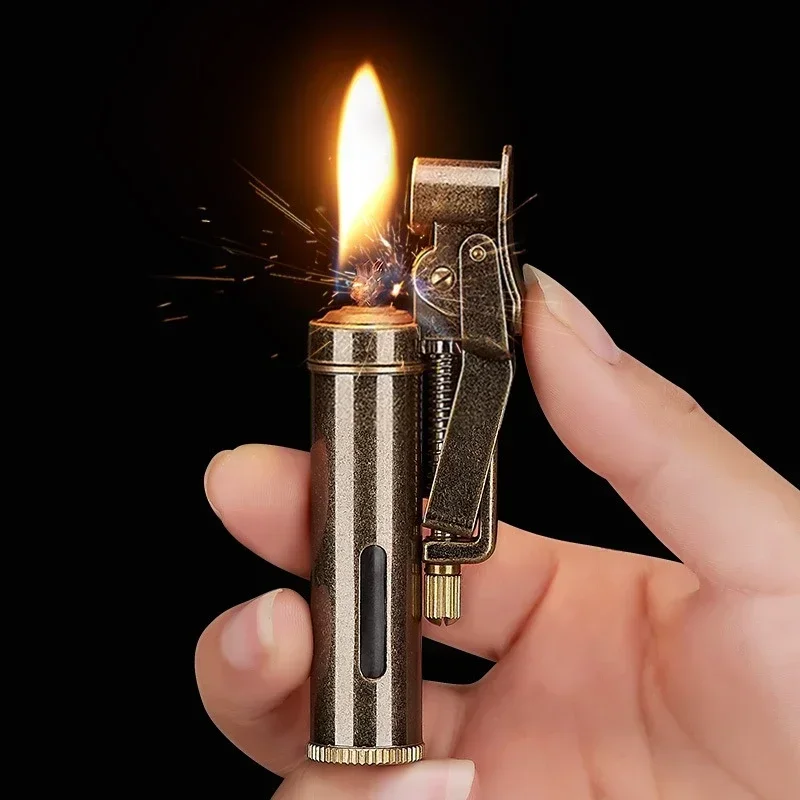 New Retro Pure Copper Kerosene Windproof Lighter Creative Grinding Wheel One Key Ignition Lighter Vintage Lighters Gifts