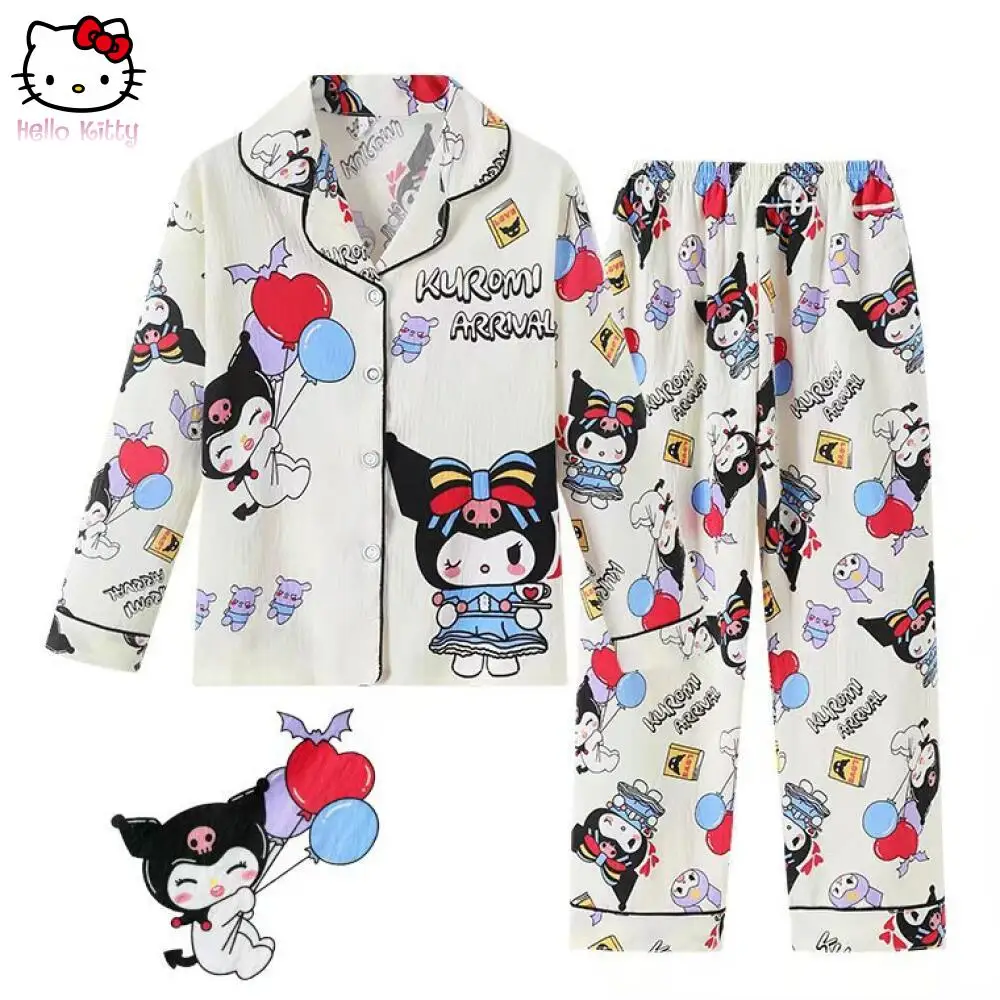 

Детский комплект домашней одежды Sanrio с героями мультфильмов, хлопковые пижамы для девочек с облаками, детские брюки с длинными рукавами, детские пижамы Kawaii