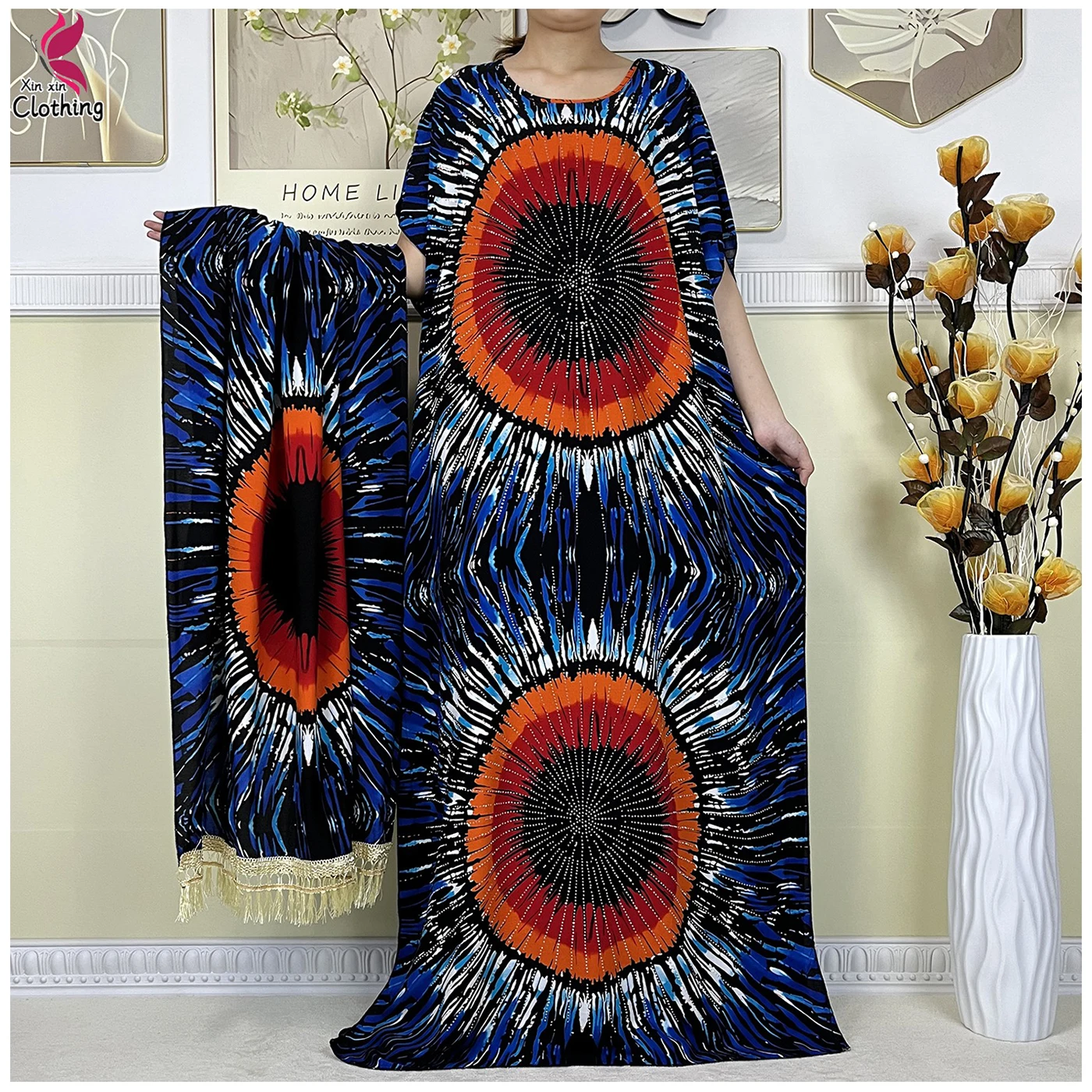

New High Quality Muslim Sets African Clothing Summer Women Short Sleeve Dashiki Tie dyed Loose Islam Women Dress With Big Scarf