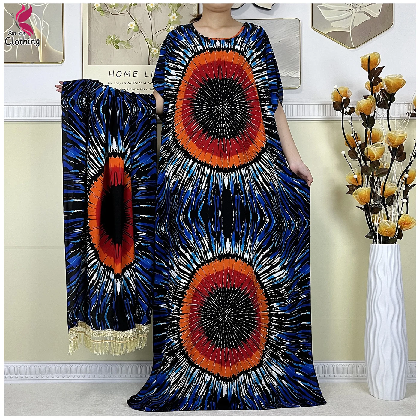 New High Quality Muslim Sets African Clothing Summer Women Short Sleeve Dashiki Tie dyed Loose Islam Women Dress With Big Scarf