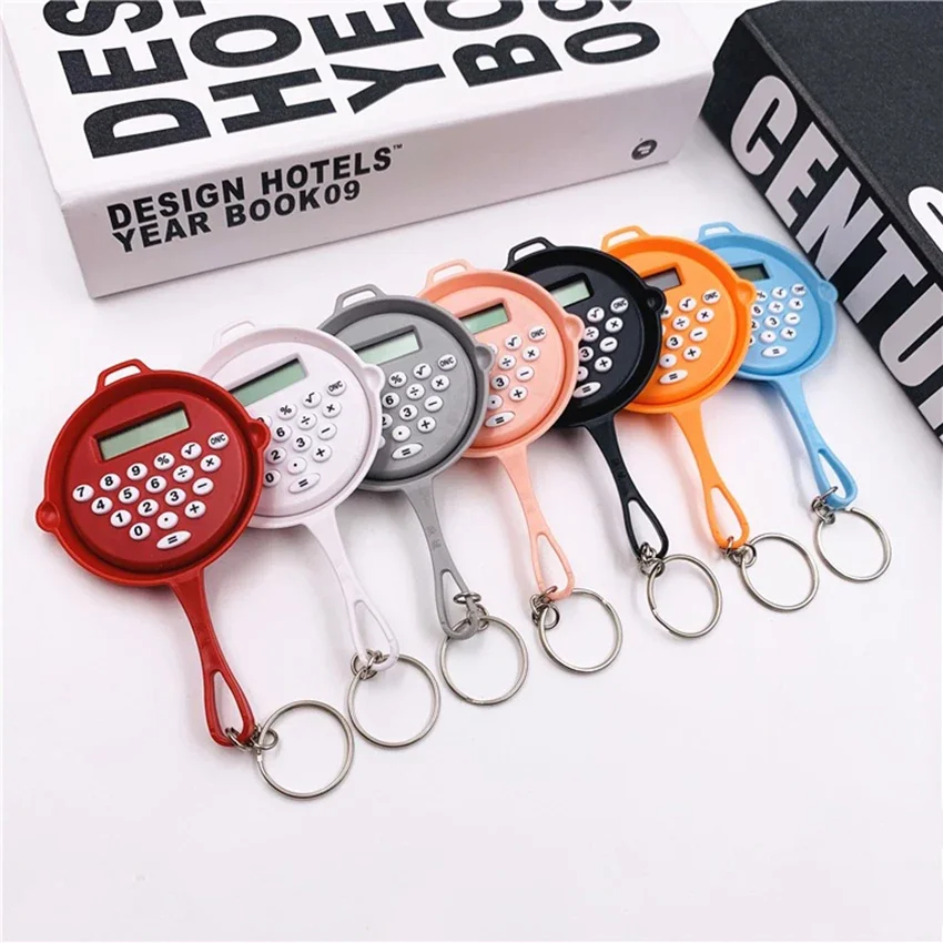 Creative Pan Shape Pocket Calculator Key Ring Small Portable Mini Electronic Keychain Calculator Home Office Supplies