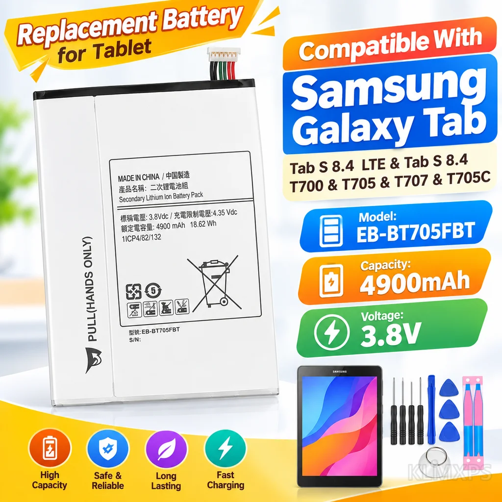 Tablet Replacement Battery EB-BT705FBE EB-BT705FBT 4900mAh Lithium Polymer For Samsung Galaxy Tab S 8.4 T700 T705 With Tools