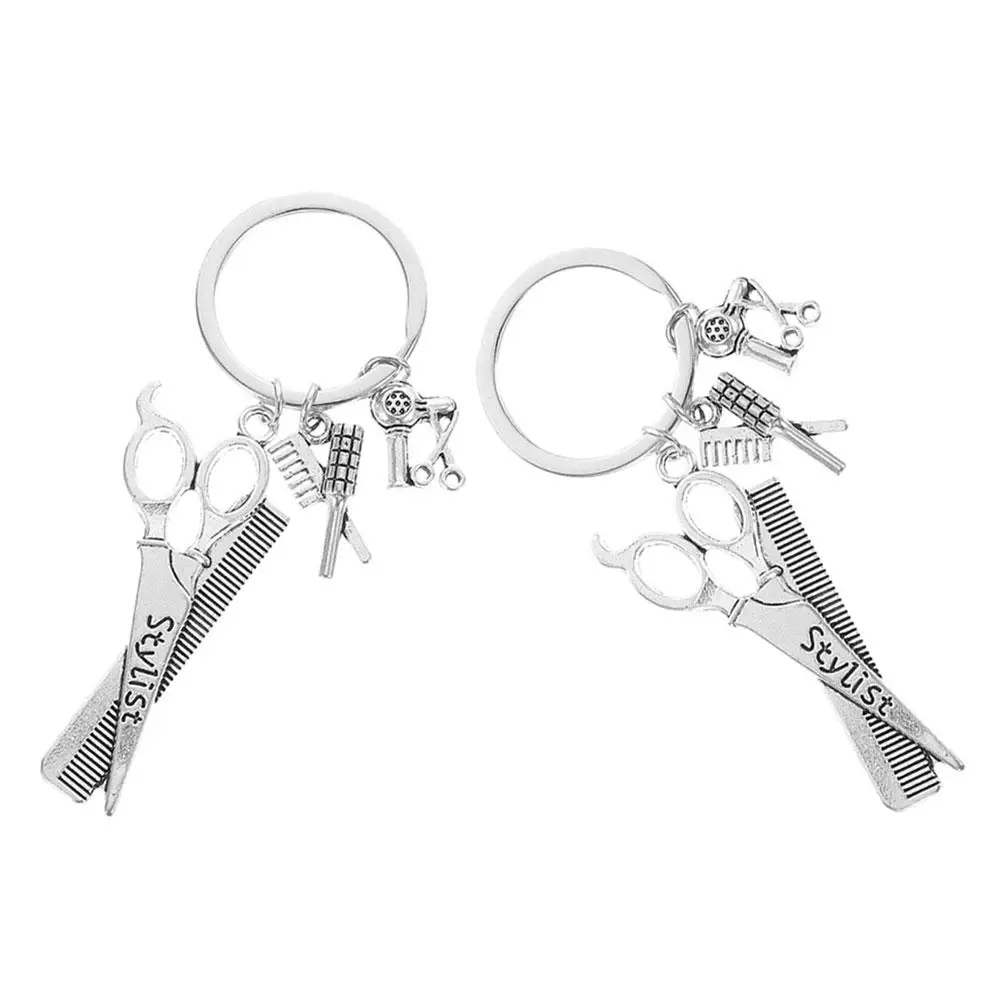 

2Pcs Keychain Hairdresser Accessories Novelty Zinc Alloy Hairstylist Jewelry Scissors Comb Hair Dryer Shape Pendant Backpack