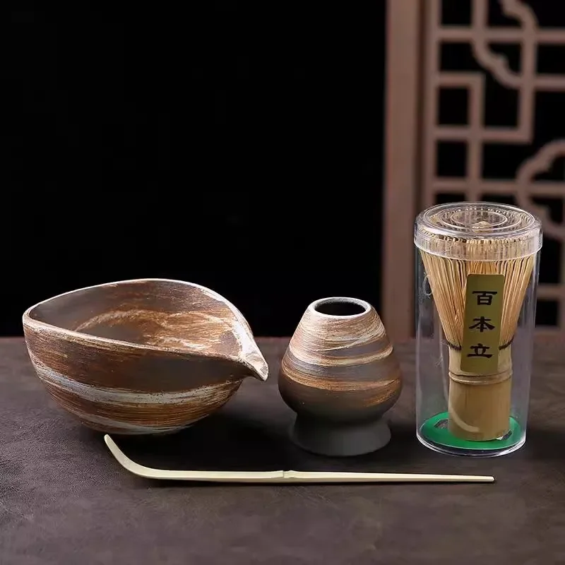 Super fine hand-made matcha bowl personality cute spout rough pottery Jingdezhen porcelain Japanese matcha tea set - view 2