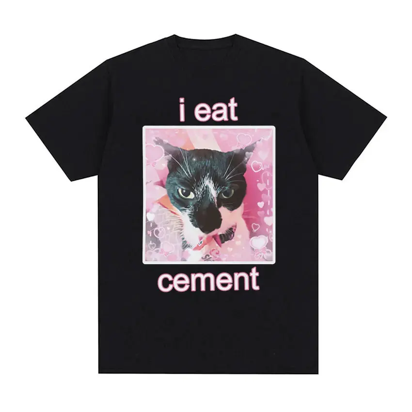 Save The Environment Eat Plastic Cute Cat Graphic T Shirt Funny Men Women O-Neck Clothing T-shirts 100% Cotton Oversized T-shirt