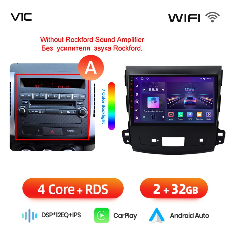 Junsun draadloze CarPlay Android Auto autoradio voor Mitsubishi Outlander Mk2 / Citroen C-Crosser 2005-2012 met ingebouwde koelventilator, Android GPS navigatie, multimediaspeler, WiFi, DSP, RDS, BT,