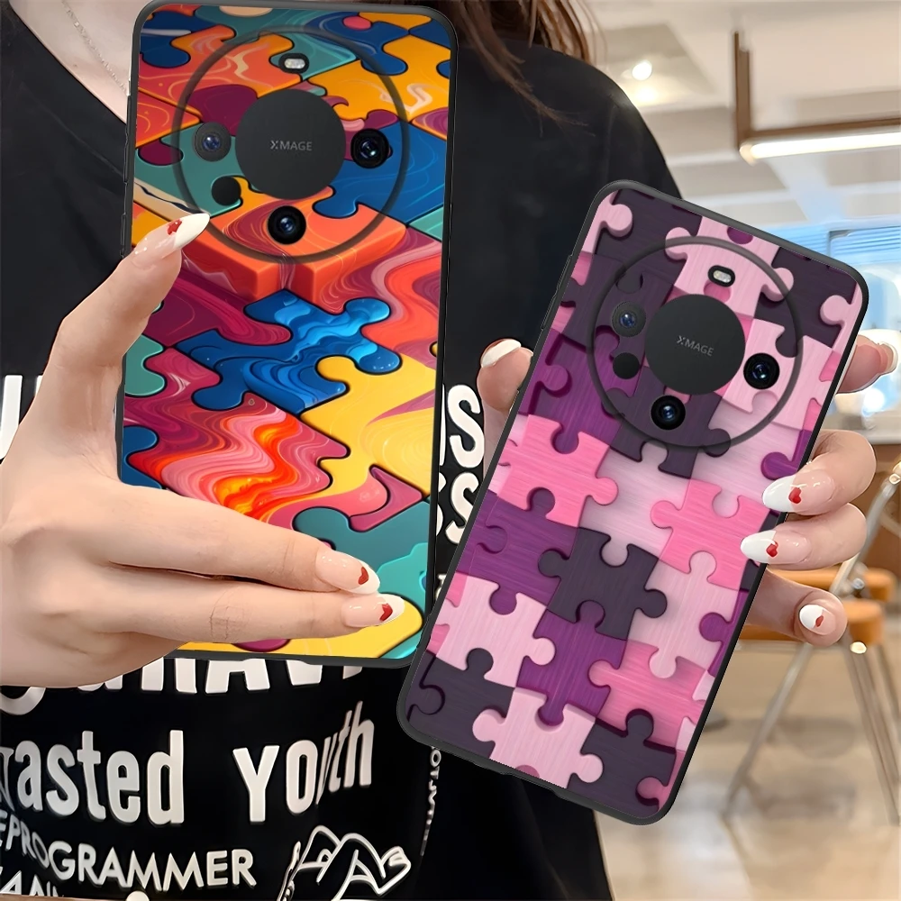 Puzzle Pretty Fashion Mobile Cell Phone Case for Huawei Mate 60 50 40 30 20 10 Pro Plus Lite E 5G Black Soft Phone Cover Shell