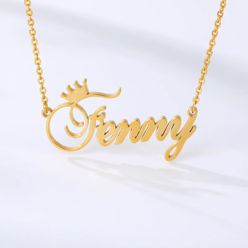 Personalized Baby Name CrownNecklaces For Boy Girl Custom Stainless Steel Nameplate Choker Necklace Handmade Jewelry Child Gifts