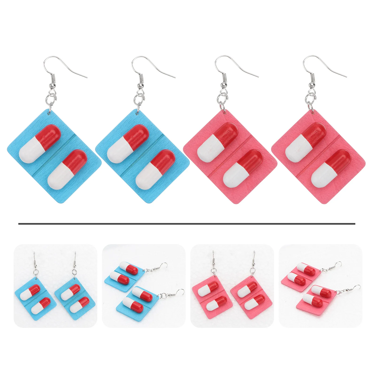 

2Pairs Medicine Board Wooden Capsule Earrings Unique Creative Ear Dangler Nurse Gift Cosplay Party Accessory Funny Earbob