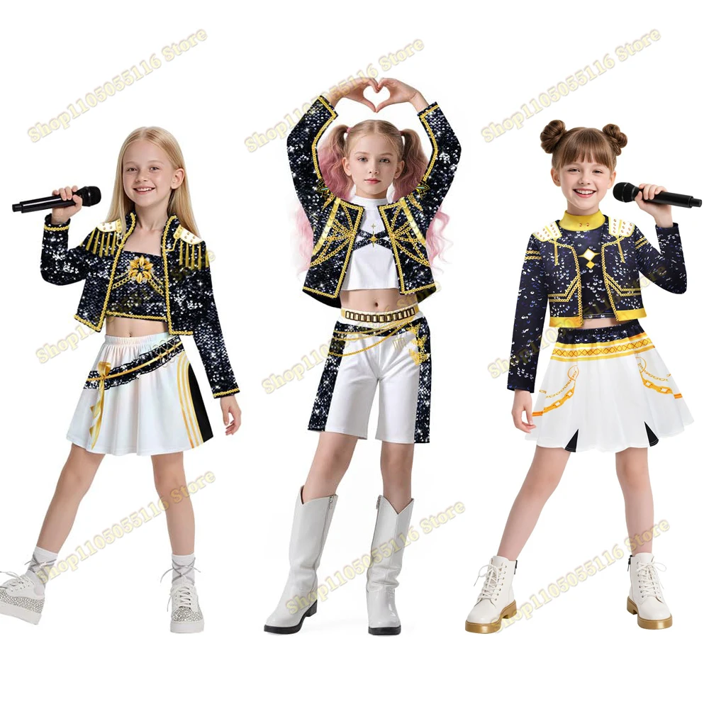 Nouveaux enfants filles noir doré Rumi Zoey Mira Cosplay KPop chasseurs de démons Cosplay Costume perruque enfant enfants Halloween jeu de rôle Costume