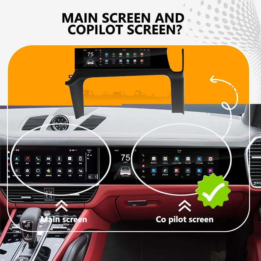 Autoradio Android avec Écran Intelligent de 15 Pouces, Système de Divertissement, Lecteur de Limitation, Moniteur, Copilote, Porsche Broderie Originale, 2018-2023