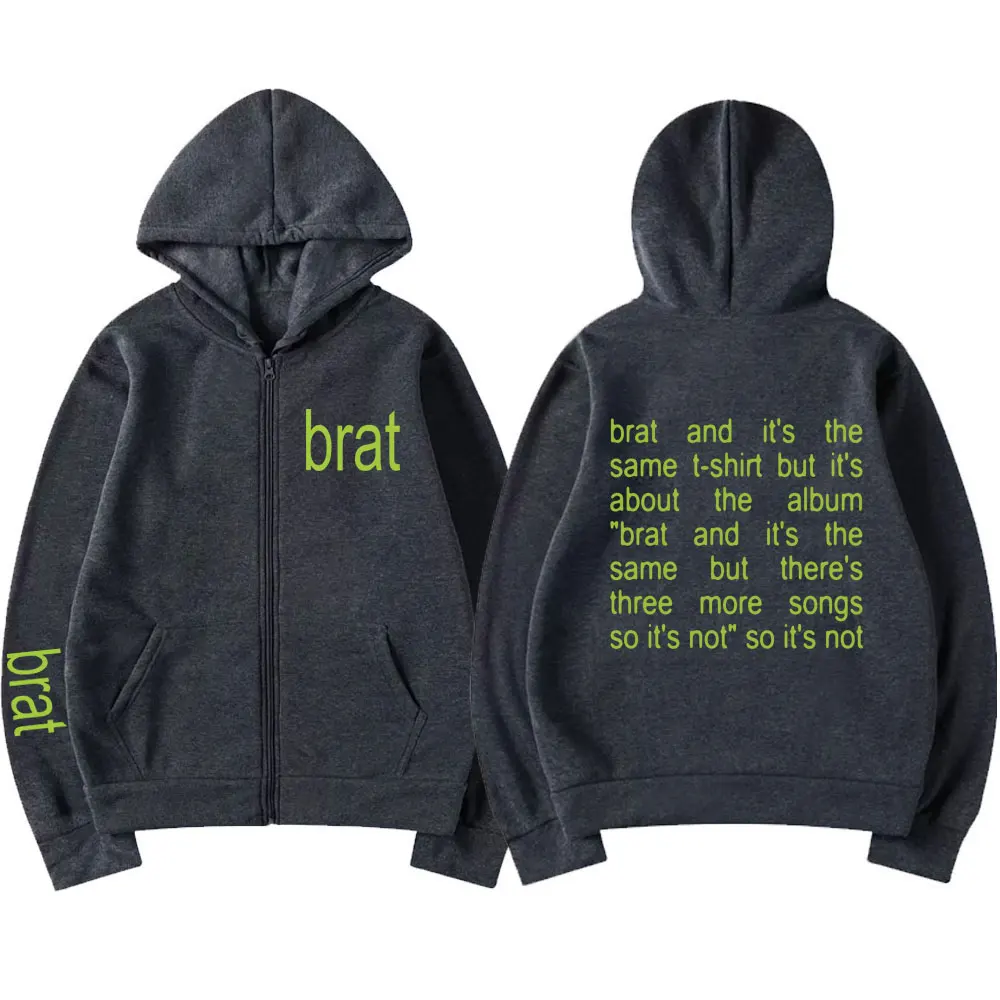 Charmovies Xcx Brat and It's The Same Album Zipper Hoodies, Hommes et Femmes, Mode Harajuku, Manches sulf, Poche Décontractée, Cadeau Combiné Respzed