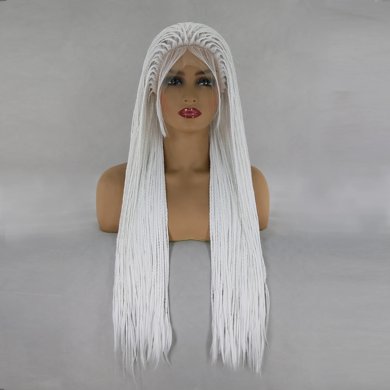 Thiswig White Micro Braided Synthetic Lace Front Braided Wigs with Baby Hair Heat Resistant Fiber Box Braids Wig for Black Womne