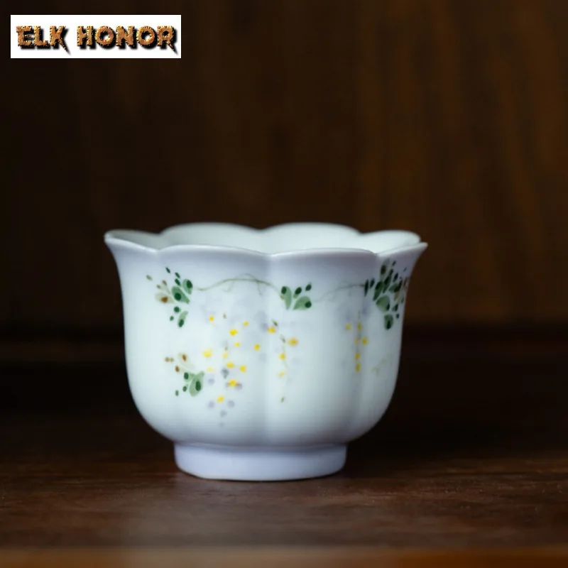 

2pc/lot Hand-painted Wisteria Flower Teacup Gradient Purple Tea Bowl Tea Cup Set Tea-tasting Fragrance Cup Master Cups Cha 50ml