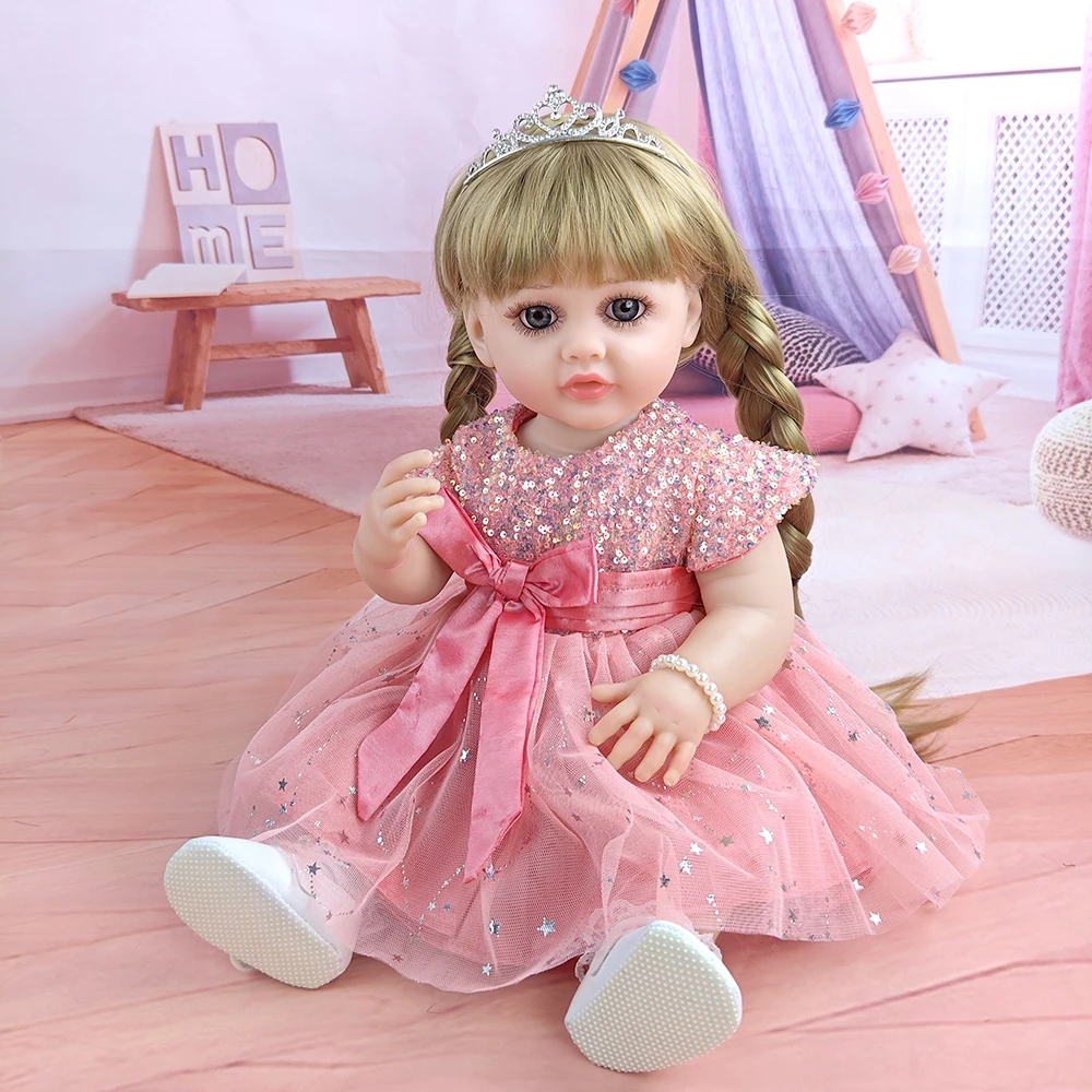 55 cm carino capelli lunghi principessa bambole di simulazione completamente adesivo lavabile bambola rinata acconciature fai da te giocattoli regali di Natale per bambini
