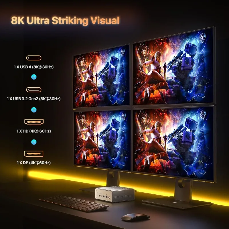 كمبيوتر صغير AMD Ryzen 7 8845HS 32 جيجابايت (قناة مزدوجة) DDR5 512 جيجابايت PCIe4.0 SSD AMD Radeon 660M أجهزة كمبيوتر تدعم أربعة شاشات