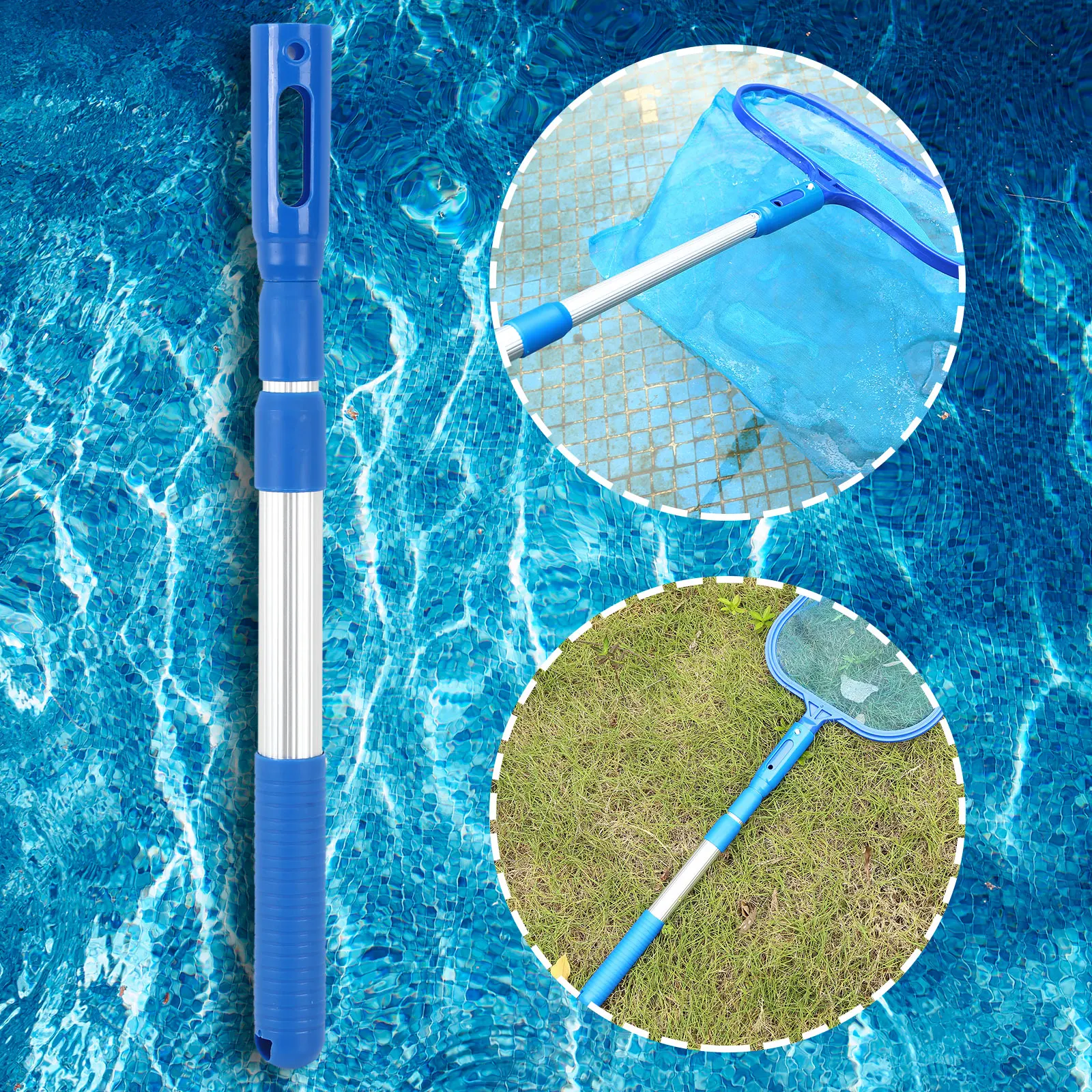 Swimming Pool Skimmer Telescopic Pole Pond Cleaning Debris Leaf Rake Skimmer with Adjustable Telescopic Pole