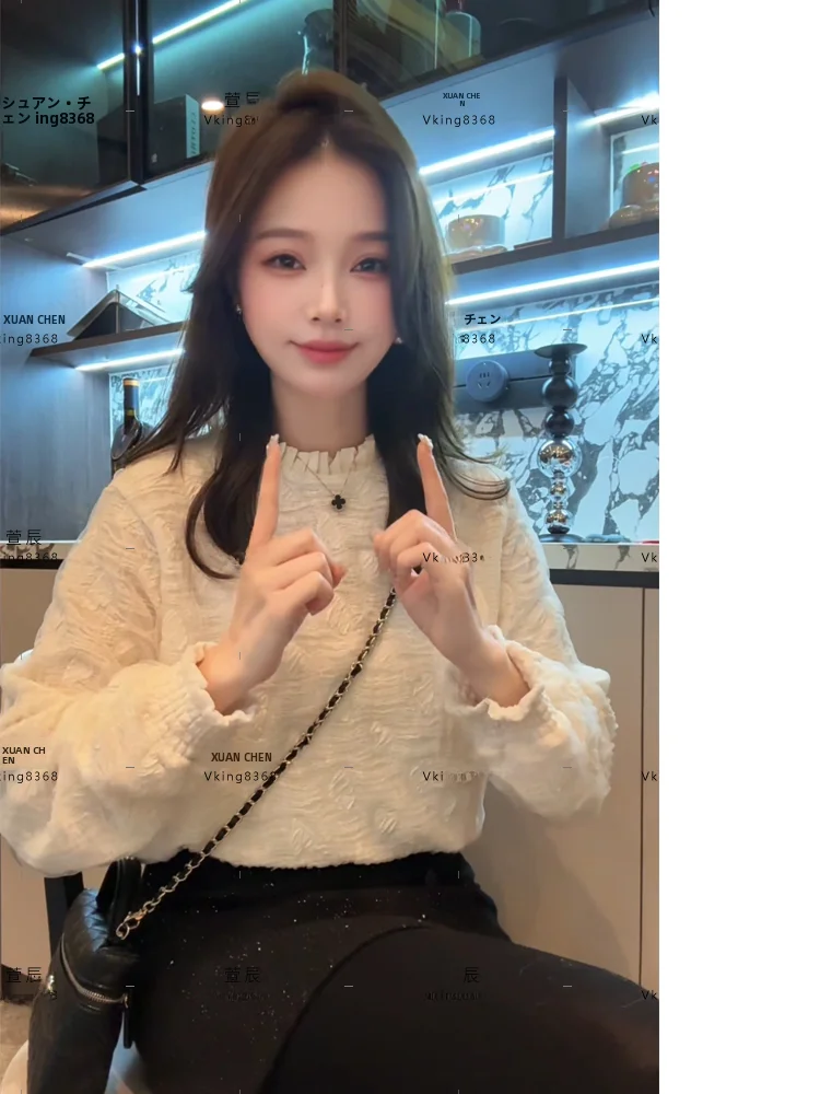 

Chic Base Shirt Inner Wear Fashion Lace Trim Can Be Worn outside Elegant Top French Style Loose Fit Cotton Long Sleeve