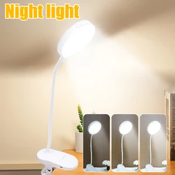 360° Flexible LED Table Lamp with Clip 3 Brightness Dimming Study Eye Protection USB Plug In Bedside Night Light Study Read Work