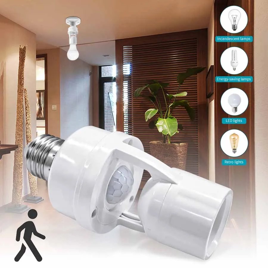 PIR Motion Sensor 220V 110V E27 Lamp Base Holder Human Presence Sensor Light Switch Human Body Detection Sensor E27 Bulb Socket