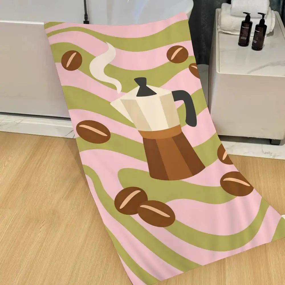 Italian Espresso Coffee Pot Beans Anime Beach Swimming Towel Absorbent Washcloth Children's Gifts for Kids Travel Camping Gym