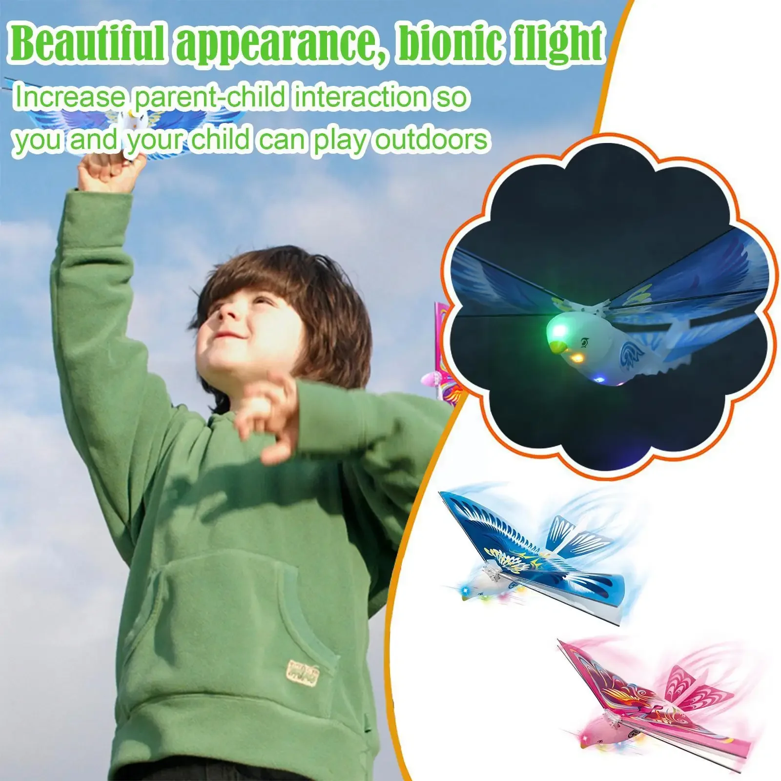 Novelty Light-up Flying Birds Outdoor Sky Birds Flying Toys Led Light-up Electric Toys Birds Throwing Hovering Kids Outdoor Toys