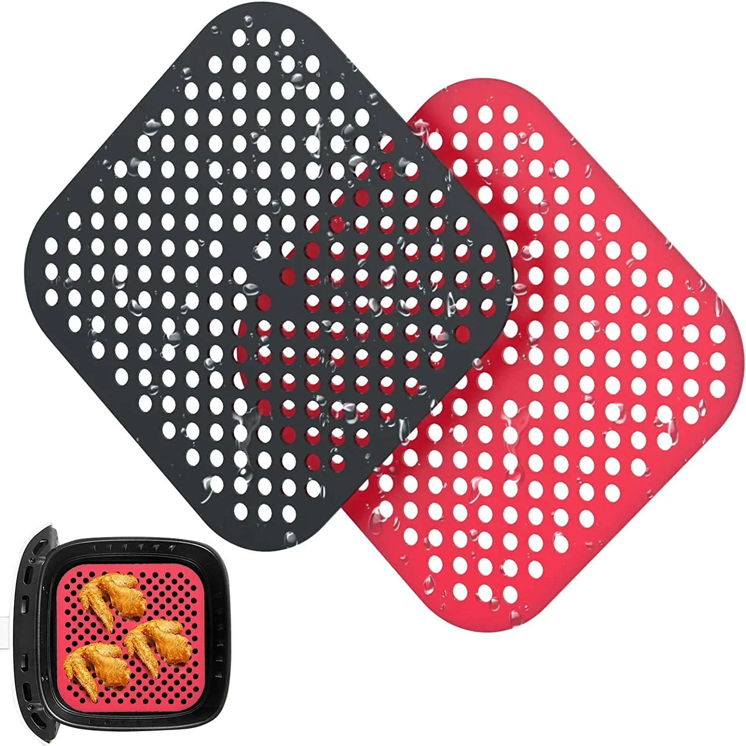 

Square Reusable Air Fryer Liners Non-Stick Silicone Mats Resistant Heat Easy to Clean Steamer Liners for Kitchen Baking Steamers