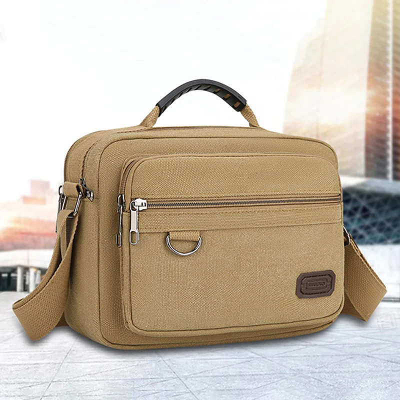 

Мужская парусиновая сумка через плечо, модная сумка на одно плечо на молнии, простая сумка для хранения с несколькими карманами, винтажные деловые сумки через плечо