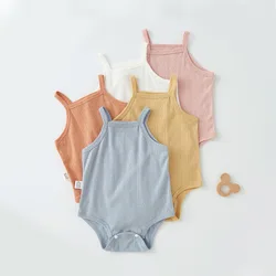 Suspenders Bodysuits Summer Baby Vest Thin Newborn Pure Cotton Baby Unisex Square Collar Fashion Solid Color Sleeveless Rompers