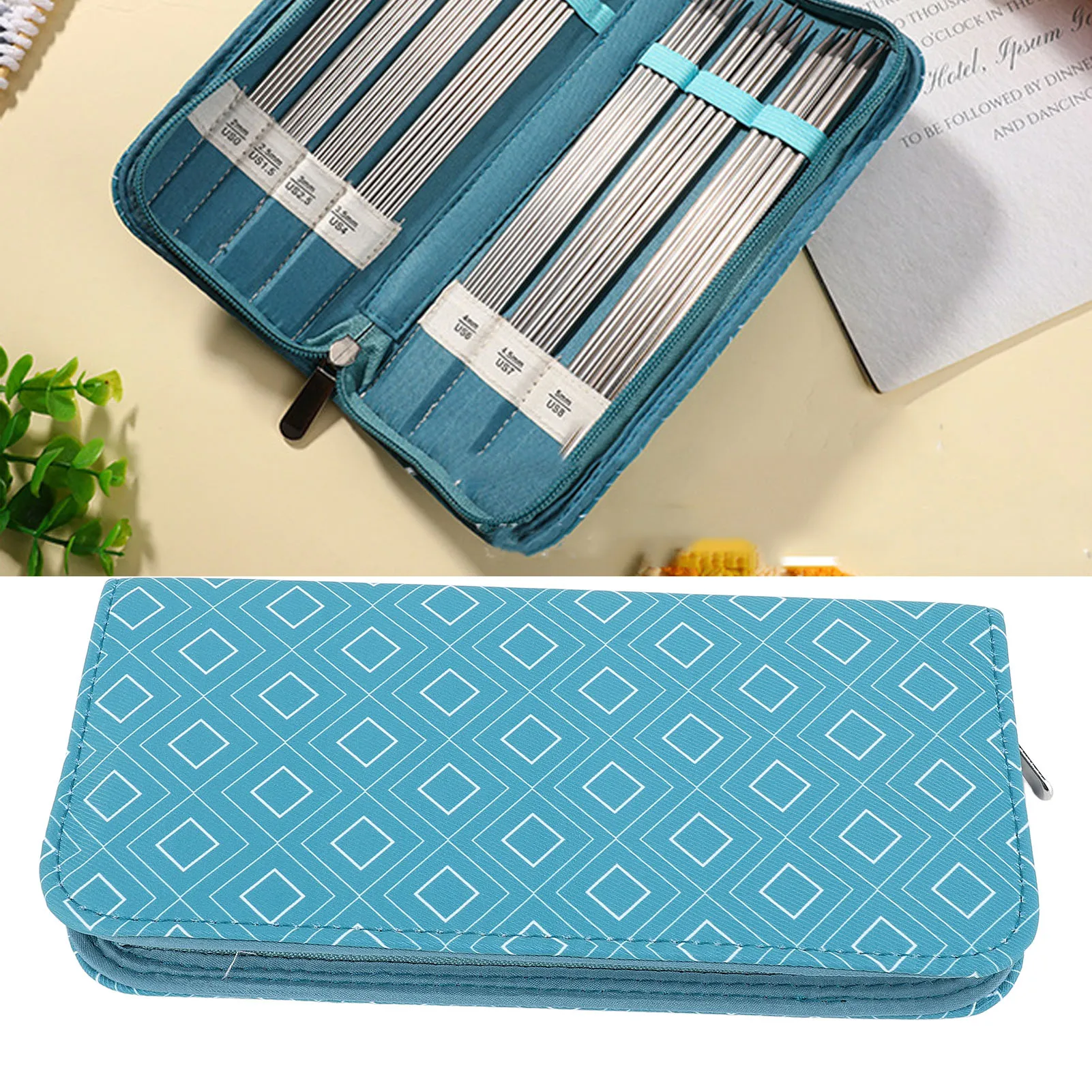 

Knitting Needle Case Rhombus Lattice Pattern Portable Storage Organizer Bag For 20cm Sweater Knitting Needles