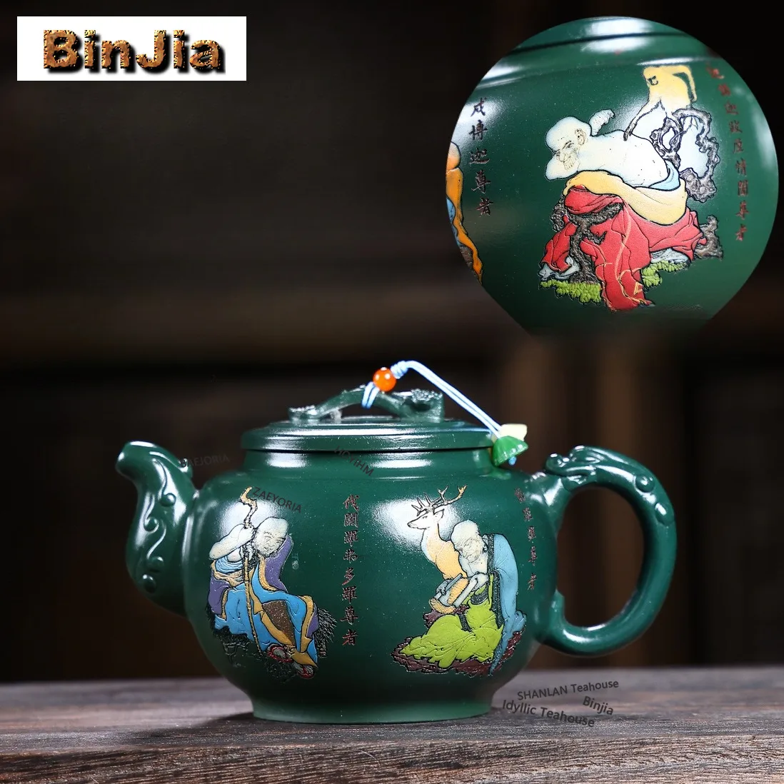 BAEJORIA 420ml Luxury Yixing Purple Clay Teapots Handmade Longquan Pot Raw Ore Green Mud Kettle Chinese Zisha Tea Set Ornaments