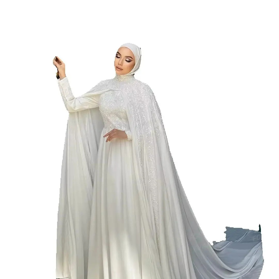 Einfache Schal-Brautkleider mit glänzenden Applikationen, A-Linie, langärmlige Brautkleider für Damen, formelle, maßgeschneiderte Vestidos De Novia Party