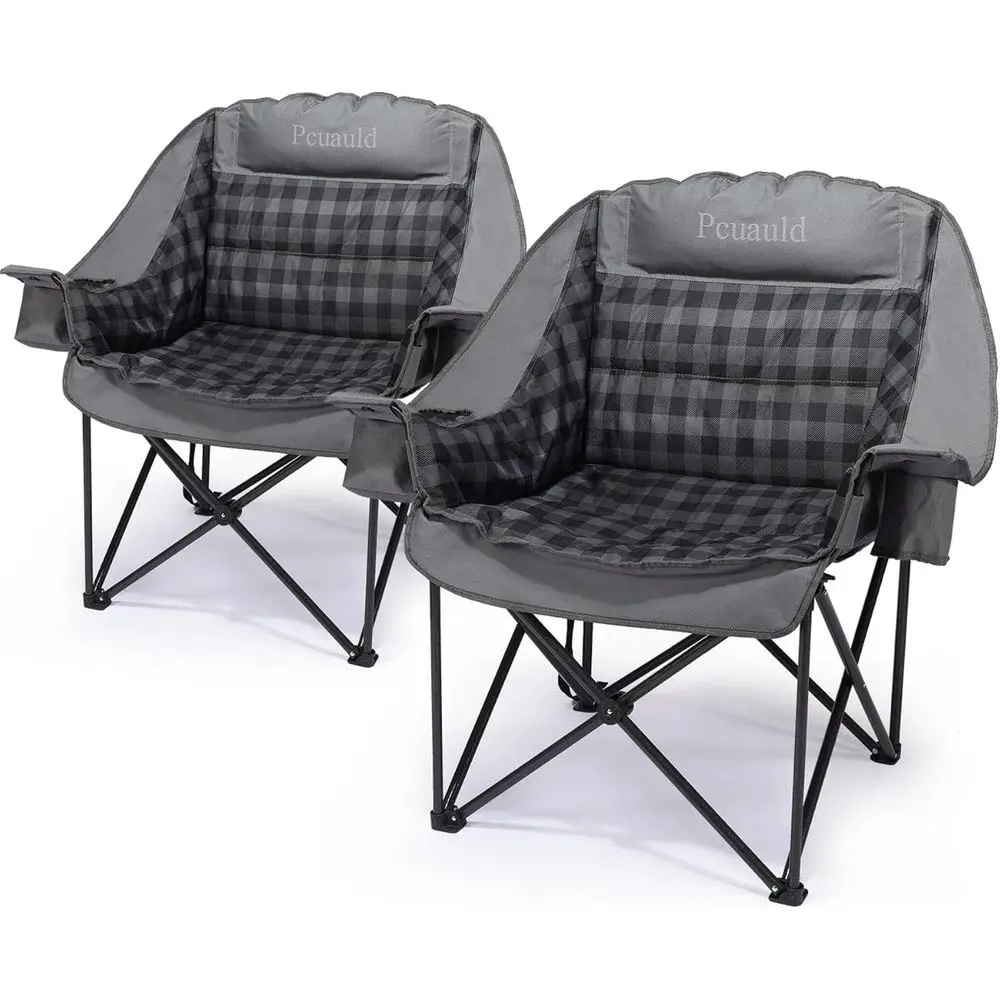 

2-Pack Heavy-Duty XL Padded Folding Camp Chairs with Cup Holders, Supports 500lbs, Oversized Comfortable for Outdoors, Beach, La