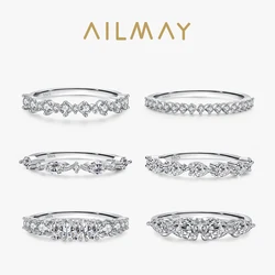 Ailmay 2021 Real 925 Sterling Silver Simple Dazzling CZ Charm Stackable Finger Rings For Women Girls Wedding Engagement Jewelry