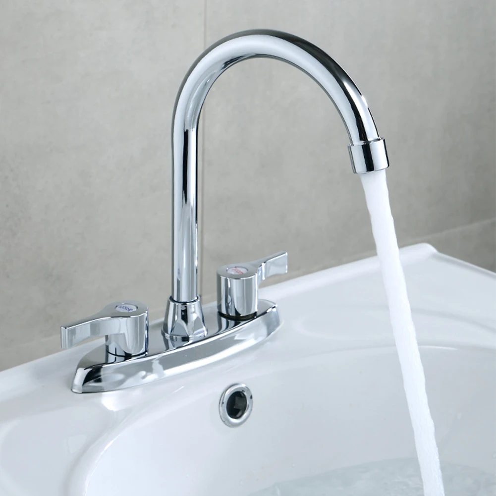 Basin Sink Mixer Tap Double Handles Brass Rotary Easy Installation Silver Ceramic Spool Convenient And Practical