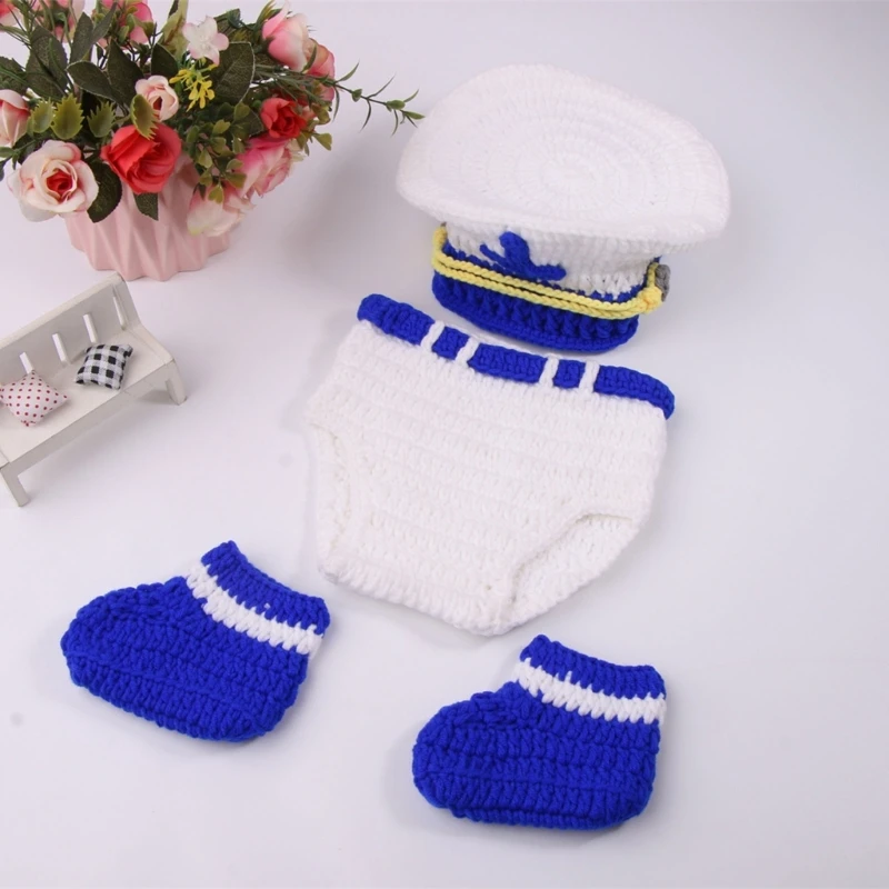 Newborn Photography Clothing Photo Studios Props Handmade Crochet Hat Diaper Set Infant Costume Outfits Unisex