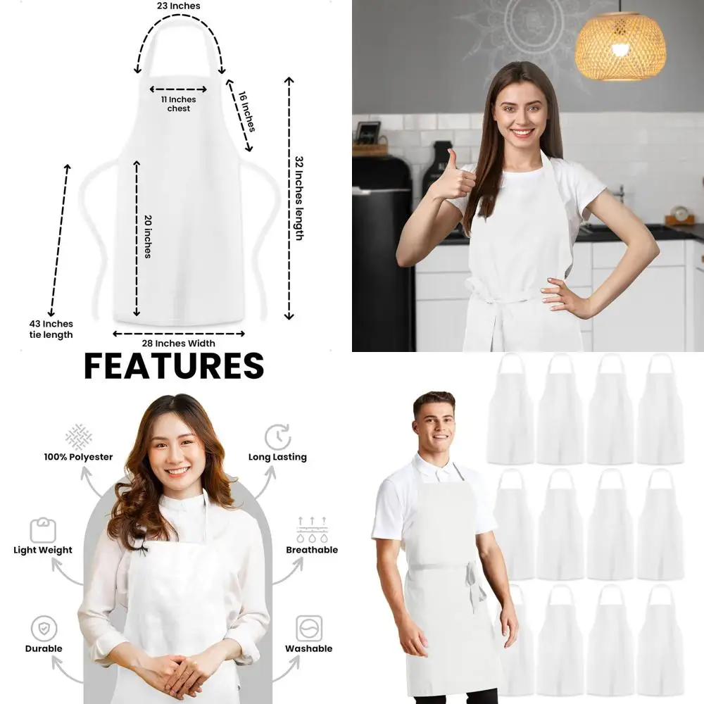 

Polyester Chef Aprons for Men & Women with Long Ties - Cooking Aprons for Men and Women