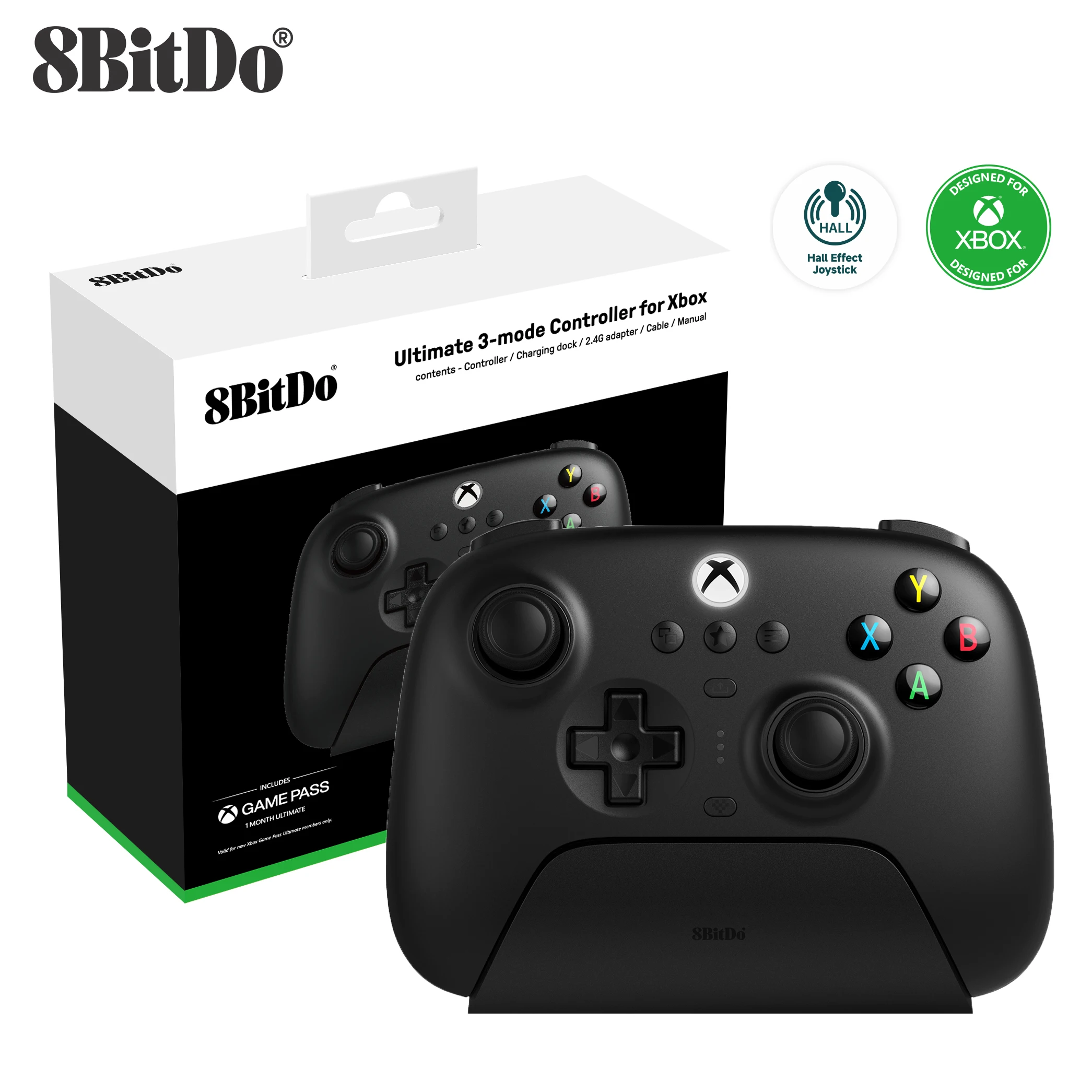 

8BitDo Ultimate 3-mode Gaming Controller Gamepad for Xbox with Hall Effect Joystick Charging Dock Compatible Windows and Android