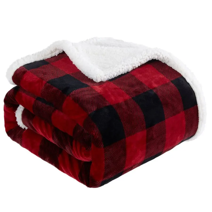 

Sherpa Red and Black Buffalo Plaid Christmas Twin Blanket 60 X 70, Fuzzy Fluffy Soft Cozy Throw Blanket, Fleece Flannel Plush Mi