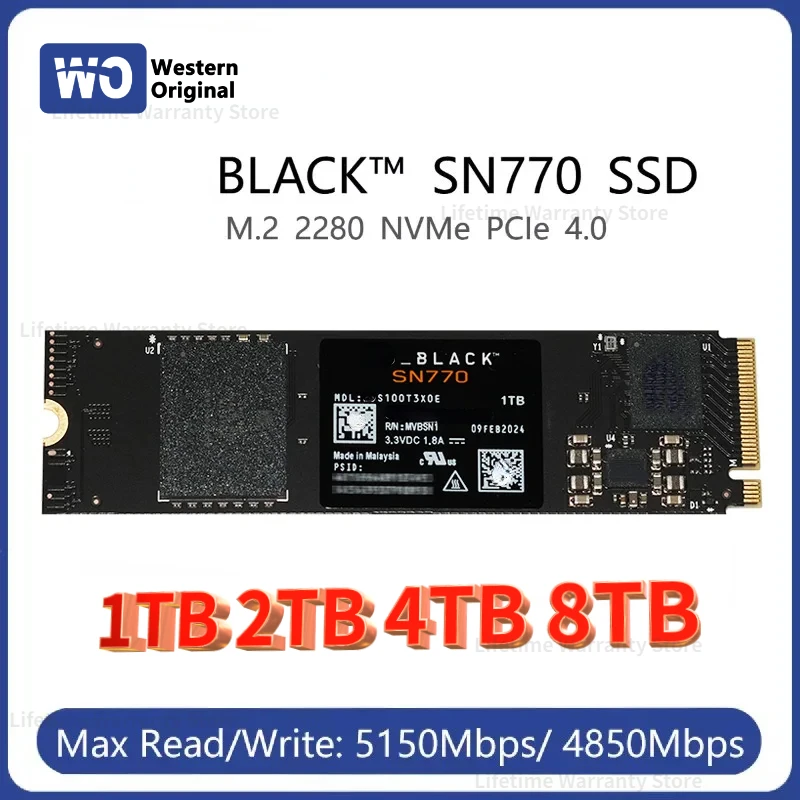 

NEW 8tb 4TB original SN770 Internal SSD 1TB 500GB 2TB SSD NVMe M.2 2280 PCIe4.0 X4 SSD Drive Solid State Disk for PC PS5 Desktop