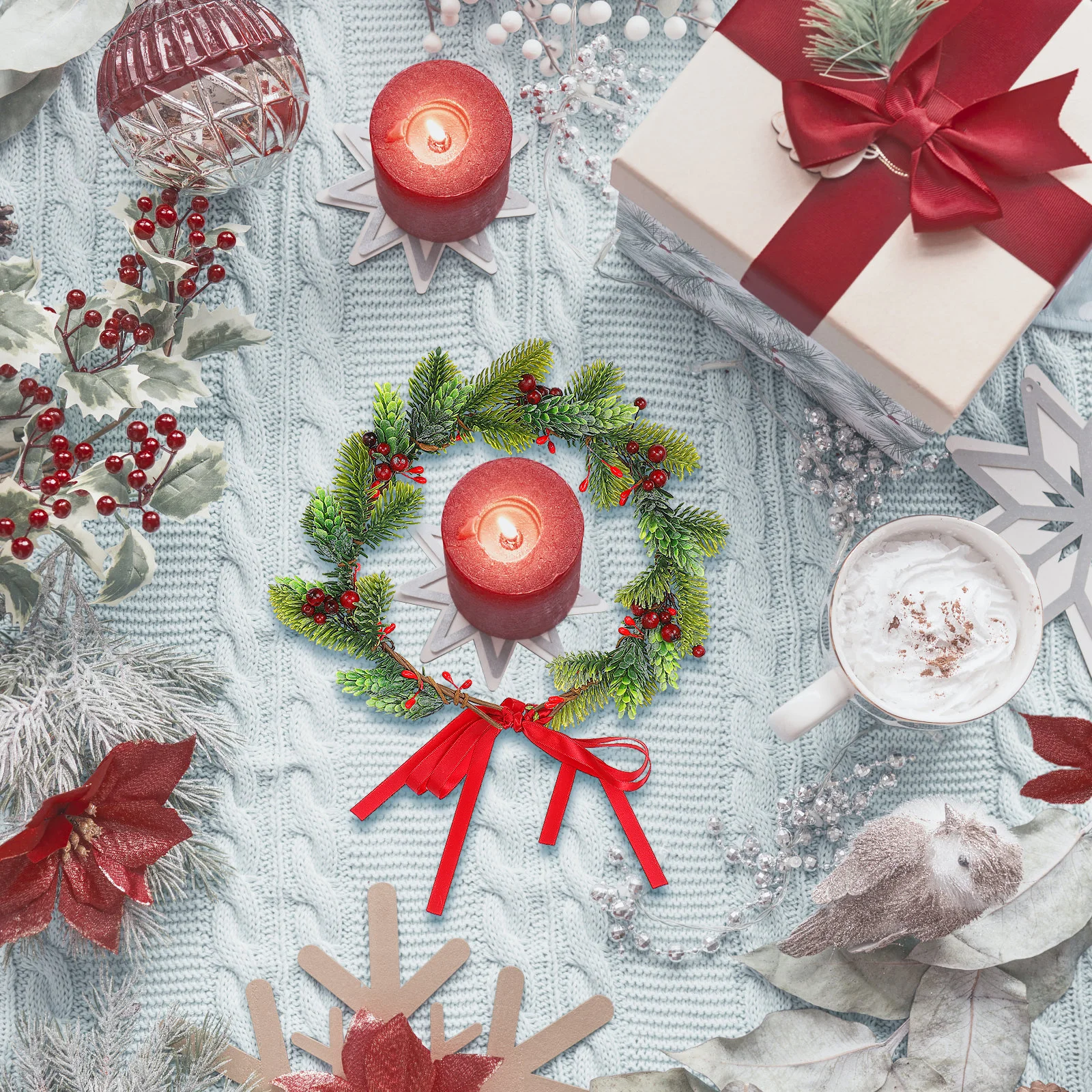 

23Cm Christmas Garland Eye Catching Red Fruits Green Leaves Creative Ribbon Headdress Daily Party Wear Women