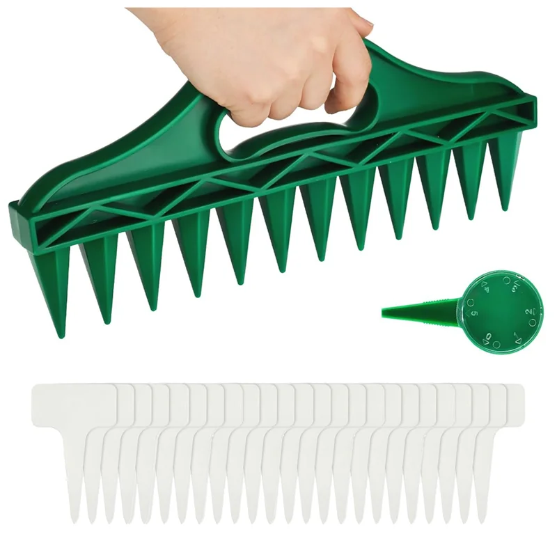 Zestaw dozowników nasion do siewu, 12 otworów do sadzenia nasion w glebie i podkładka dystansowa do sadzenia nasion z 24 szt. etykiet na rośliny Trwałe