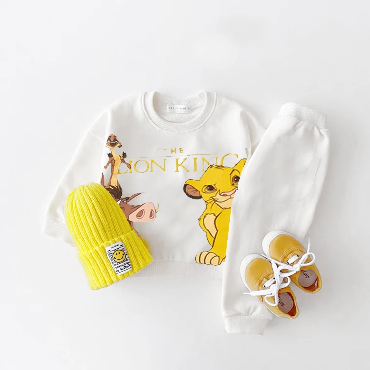 Disney sweats à capuche bébé unisexe deux pièces ensembles dessin animé imprimé à manches longues hauts + pantalon costume enfant en bas âge garçons décontracté sweats tenues