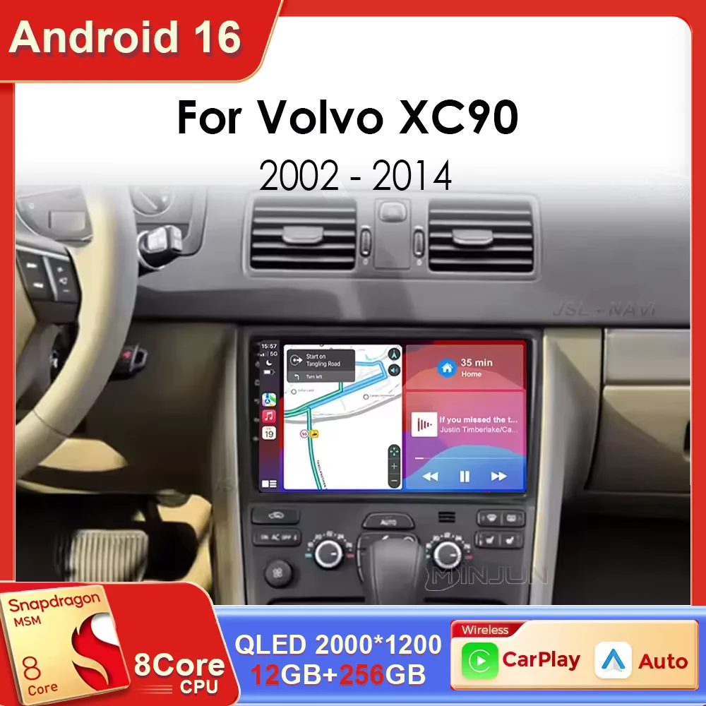 Radio para Auto Android 16 para Volvo XC90 2004-2014, Reproductor Multimedia, Navegación, Carplay, Unidad Principal, Sin DVD 2Din, 4G, BT, Estéreo, WIFI